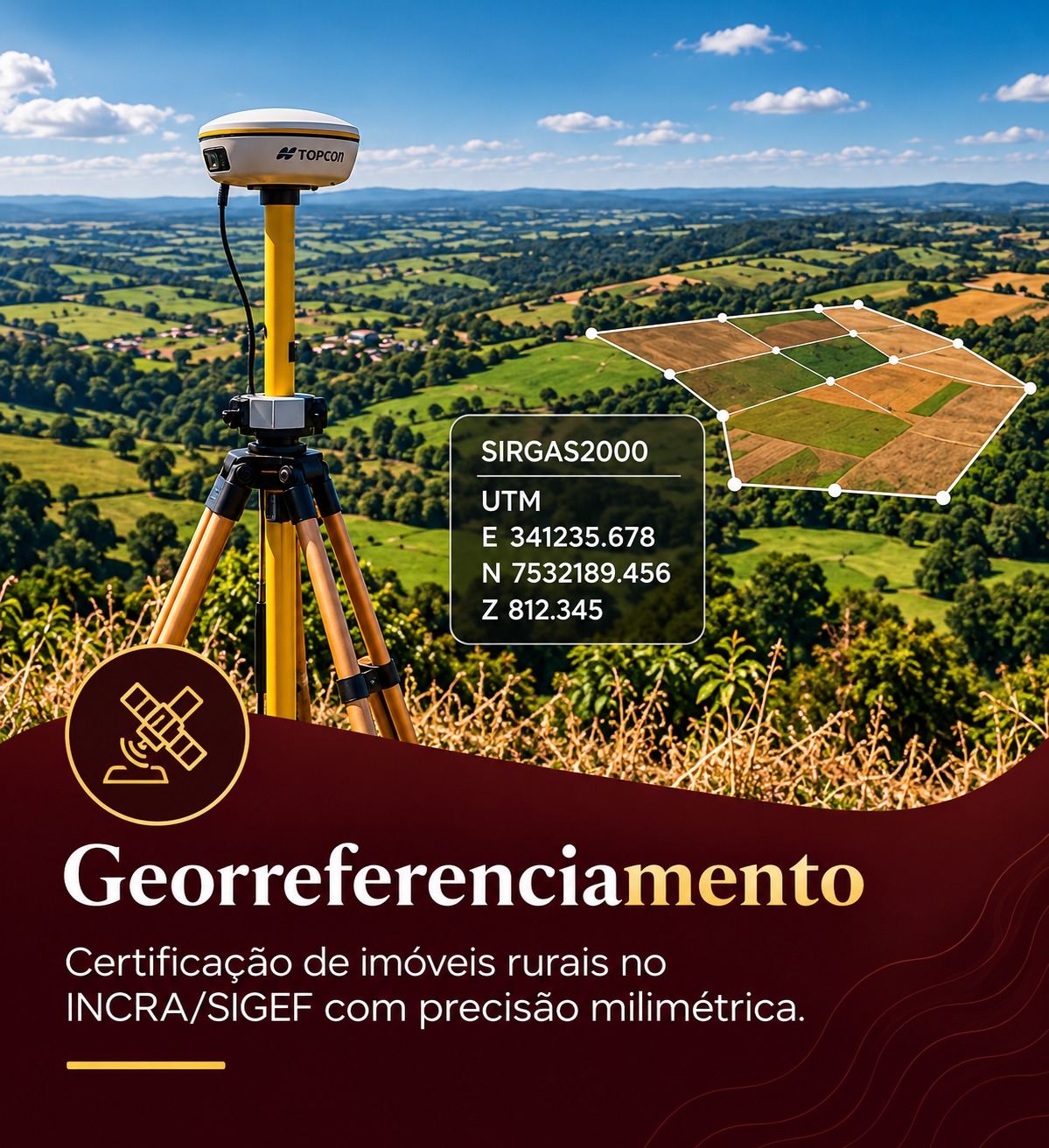 Georreferenciamento — Certificação de imóveis rurais no INCRA/SIGEF com precisão milimétrica.