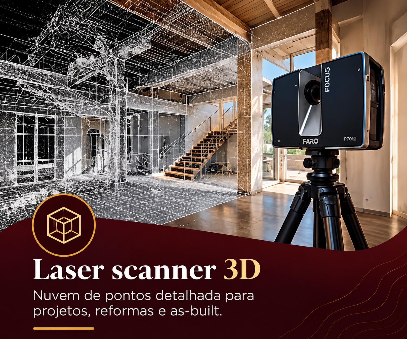 Laser scanner 3D — Nuvem de pontos detalhada para projetos, reformas e as-built.